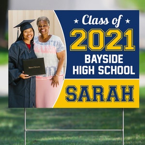 Graduation Yard Sign and H-Stake | 24&quot;x18&quot; | Double-Sided | Corrugated Plastic Sign | Coroplast | Outdoor | Waterproof