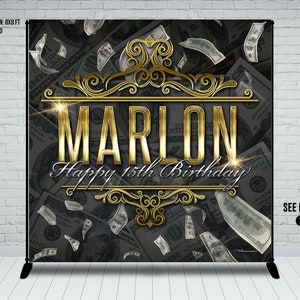 Money Birthday Banner | Bling | Black & Gold | Luxury | Dollar | Dollar Bills | Classy | Birthday Banner | Backdrop | Party | Glam | Trend