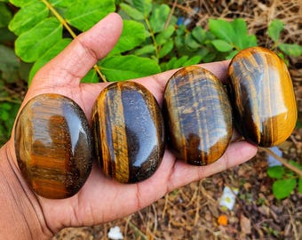 Polished Tiger Eye Palm Stone: Natural Protection Crystal