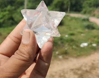Clear Quartz Dodecahedron Merkaba  Hand Carved Crystal Figurine Healing Stone Statue