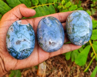 Mosagaat Palmsteen Gepolijst Pocket Worry Natural Green Healing Crystal Meditatie Tool