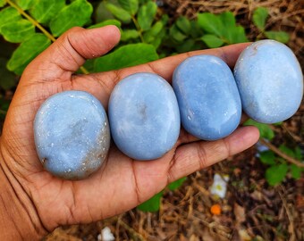 Angelite Palm Stone | Real Healing Crystal Massage Tool | Spa Gift | Calming Blue Energy Stone