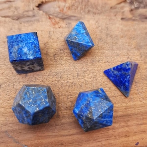 Lapis Lazuli Sacred Geometry Crystal Set | 5 pcs Crystal Quartz Platonic Solids | Healing Stones for Chakra Balancing