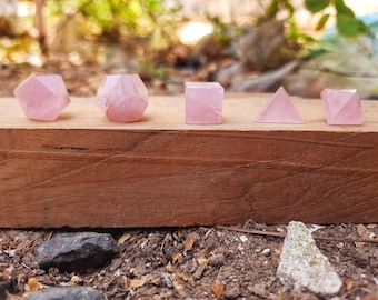 Rose Quartz Platonic Solids Set: Sacred Geometry Crystals