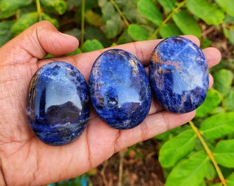 Sodalite Palm Stone | Polished Blue Sodalite Meditation Stone | Third Eye & Throat Chakra Healing | Metaphysical Crystal Gift