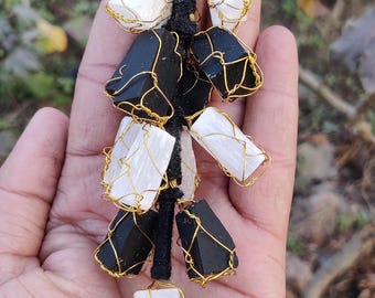 Black Tourmaline & Selenite Protection Amulet  Money Evil Eye Stone Hanging for Home