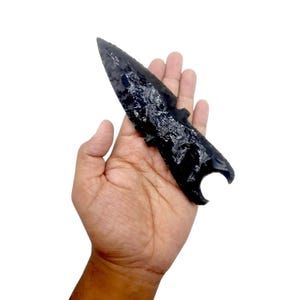 6&quot;  Black Obsidian Knife Man Handmade Sword Hand Knapped Obsidian Blades Crystal Knife 5.5-6&quot; inches