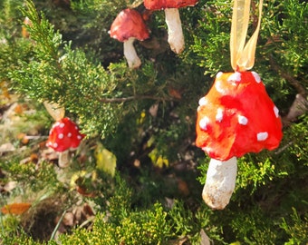 Mushroom Ornaments, handcrafted and upcycled green christmas decor
