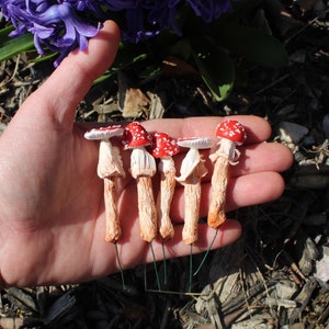 Set of Small Red Amanita Mushroom, planter decorations, Nature and fungi lover, handcrafted fairy garden and terrarium accessory