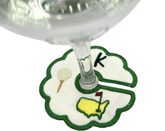 Embroidered Wine Glass Charm, Golf Theme, Monogrammed Stem Tag, Bachelorette Party Favor
