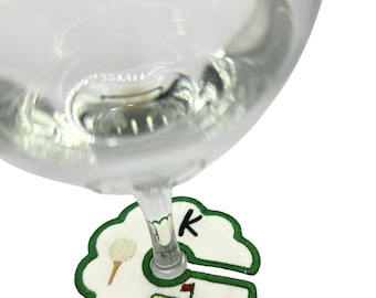 Embroidered Wine Glass Charm, Golf Theme, Monogrammed Stem Tag, Bachelorette Party Favor