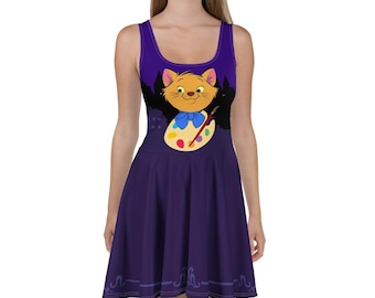 Orange Kitty Skater Dress