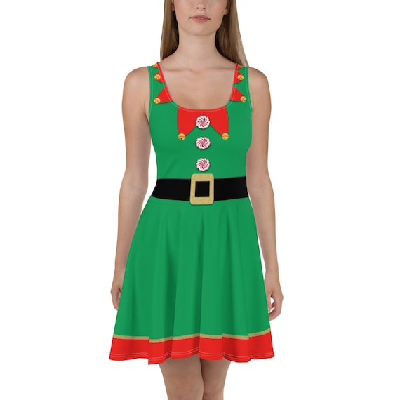 elf skater dress Fkelyi Christmas Santa ELF Costume Long Sleeve Dresses Breathable Green Swing Skater Dress Novelty Soft Girls Dresses Size 3-4 Years Party Dress,
