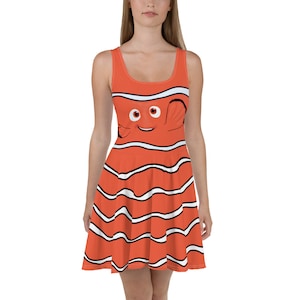 orange tank skater dress Sunset Fade Round Scale Mermaid Scale Casual Flared Tank Dress, Sleeveless  Mini Skater Dresses