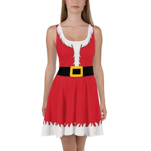 santa claus skater dress Christmas Holiday Santa Claus Printed Skater Dress Women, Festival Fashion Aesthetic Dress, Loungewear, All over Print, Fit and Flare Dress