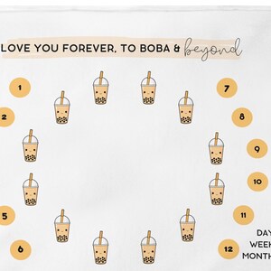 Baby Boba Milestone Blanket Velveteen Plush BOBA & BEYOND for Baby Boy Girl Gender Neutral Monthly Growth Tracker New Mom Gift Nursery