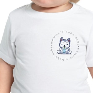 Baby Boba Bubble Tea Short Sleeve T-Shirt Pocket Husky Dog Design Mommy&#39;s Boba Baby Boy Girl Gender Neutral Toddler Gift Kawaii Cute Clothes