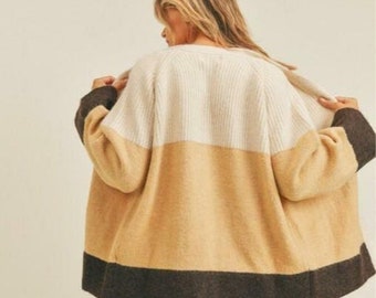 Women Cardigan Sweater, Banana Cream Colorblock Sweater