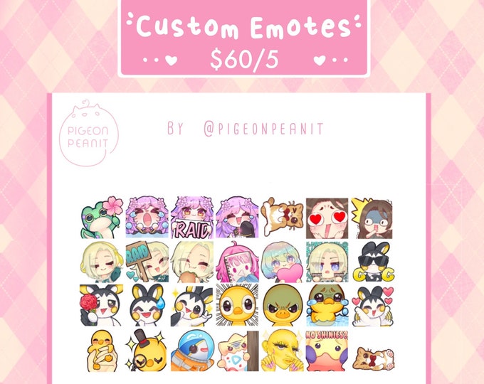 PACK OF 5 Custom Twitch Sub Badge Emotes Kawaii Cute Personalized ...