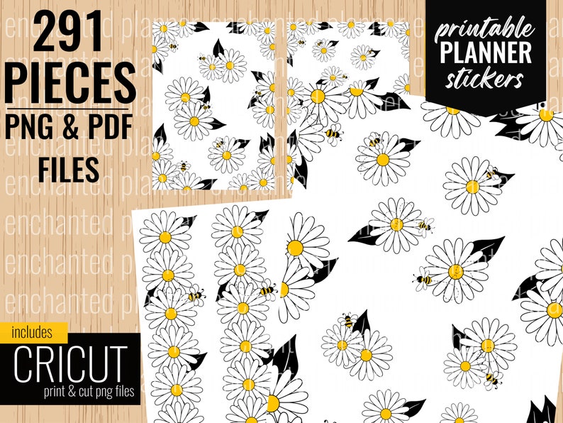 Daisies and Bumblebees | Printable Planner Stickers | Classic Happy ...