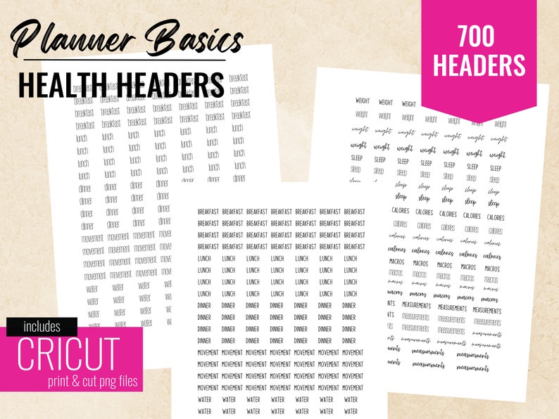 Minimalist Printable Fitness & Health Headers | Printable Planner ...