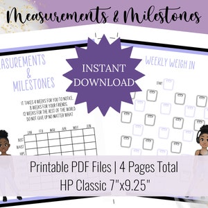 Printable Measurements Tracker | Dark Skin/Brown Hair | Happy Planner Classic Size | Fitness Planner | Health Planner | Instant Download