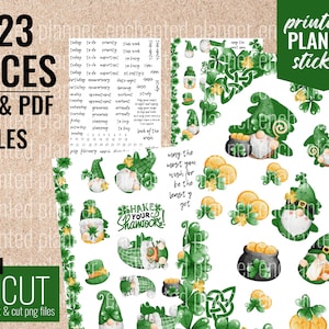 St. Patricks Day-klistermärken | Utskrivbara planeringsklistermärken | Klassisk glad planeringskalender | Direktnedladdning av PDF- och PNG-filer | Cricut-utskrifts- och klippklar
