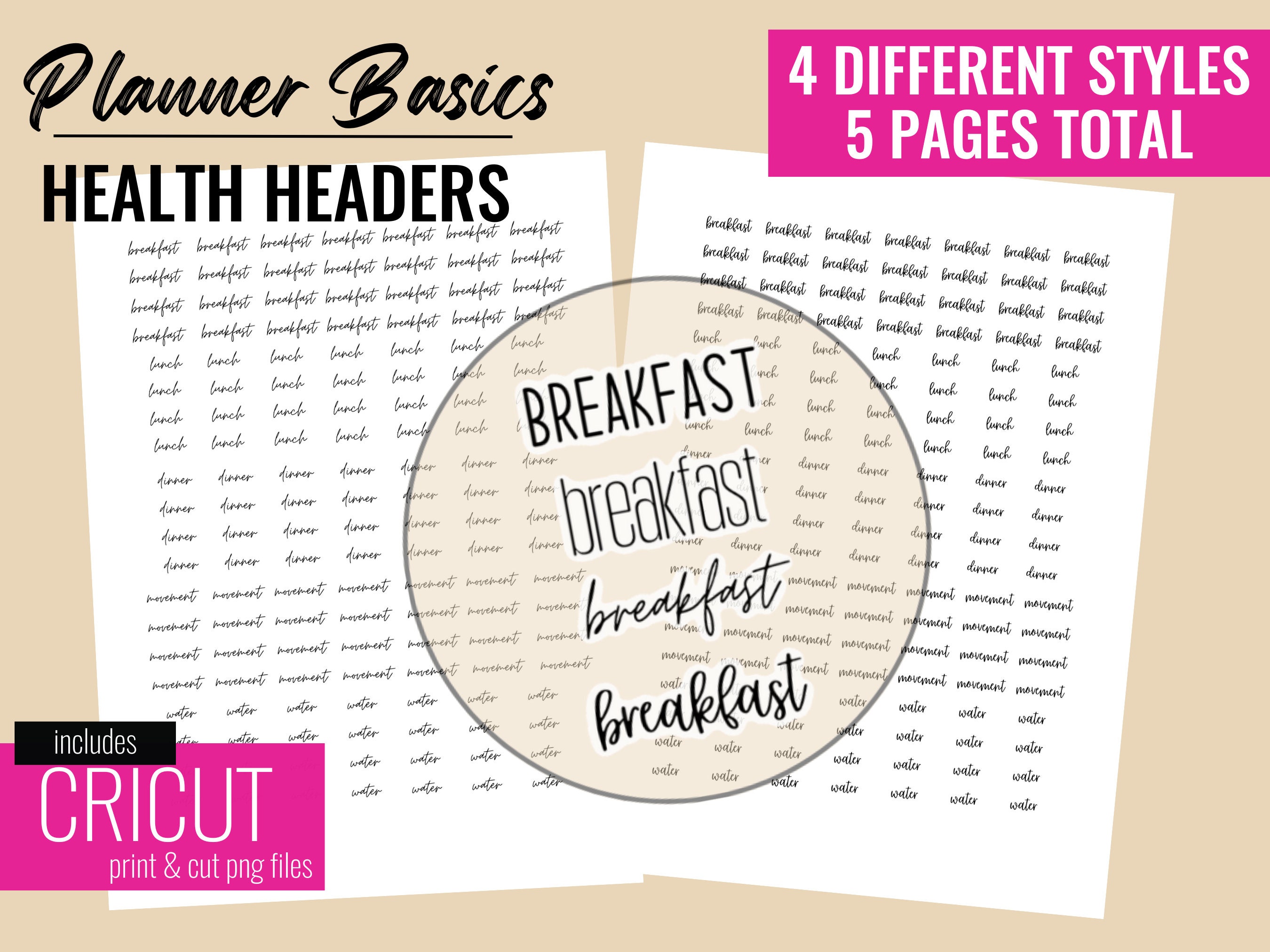 Minimalist Printable Fitness & Health Headers | Printable Planner ...