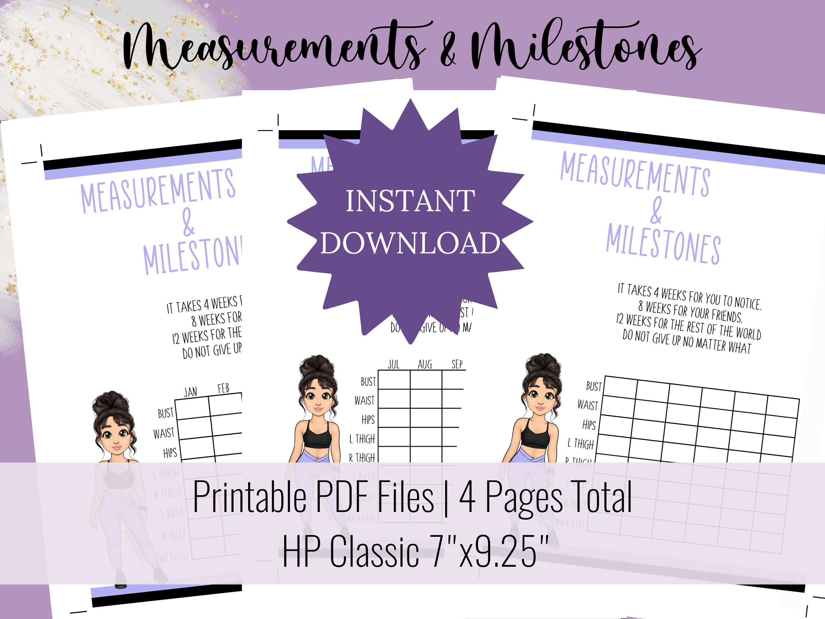 Printable Measurements Tracker Brunette Happy Planner Classic Size 7x9 ...