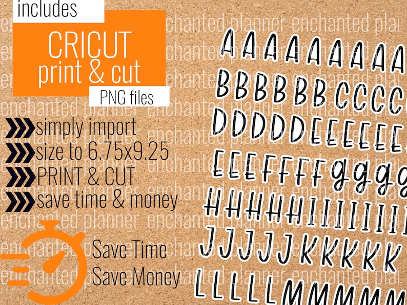 Printable Letter Stickers Classic Happy Planner Alphabet Stickers Instant Download PDF & PNG