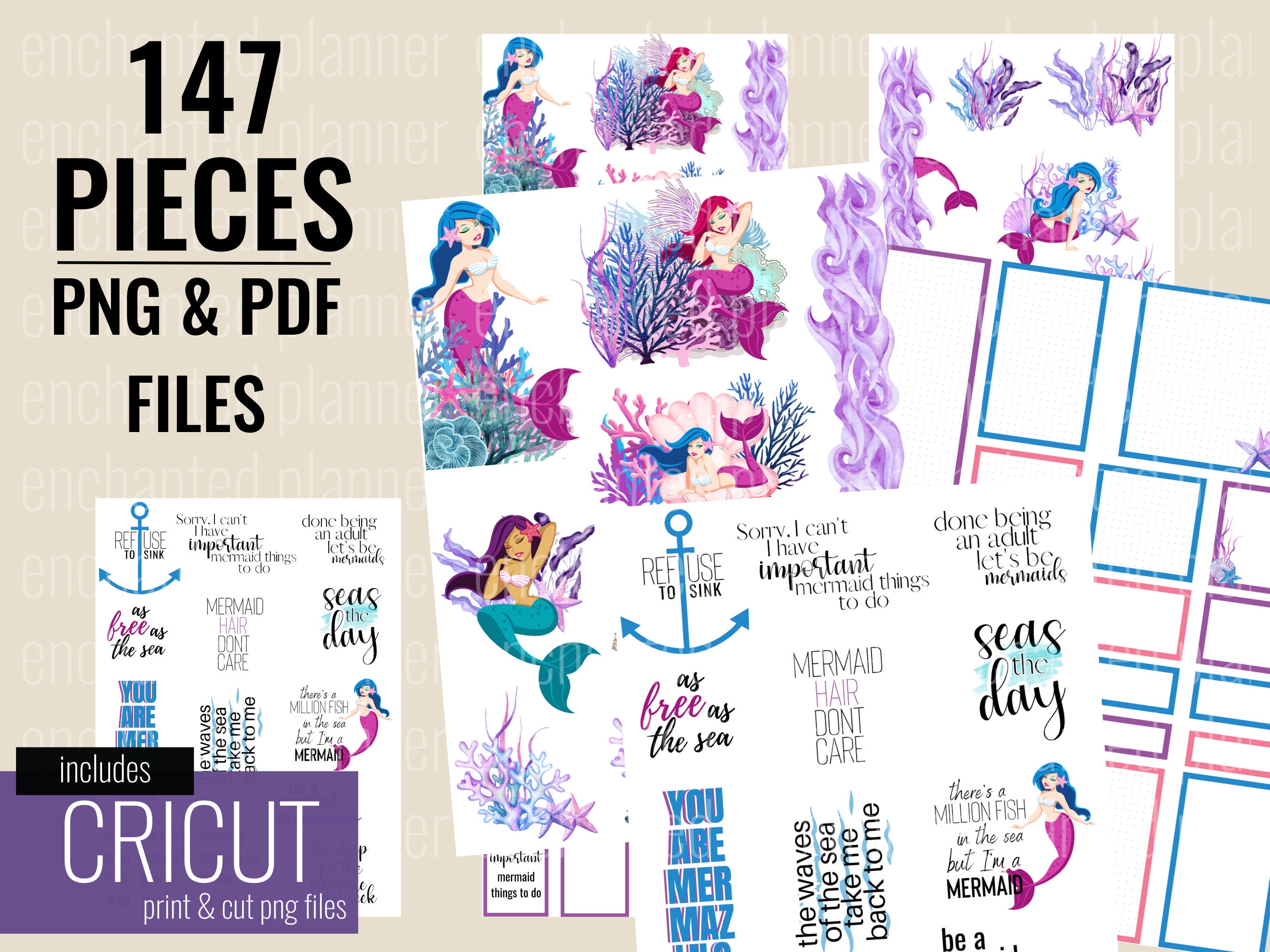 Printable Planner Stickers Classic Happy Planner Mermaid - Etsy