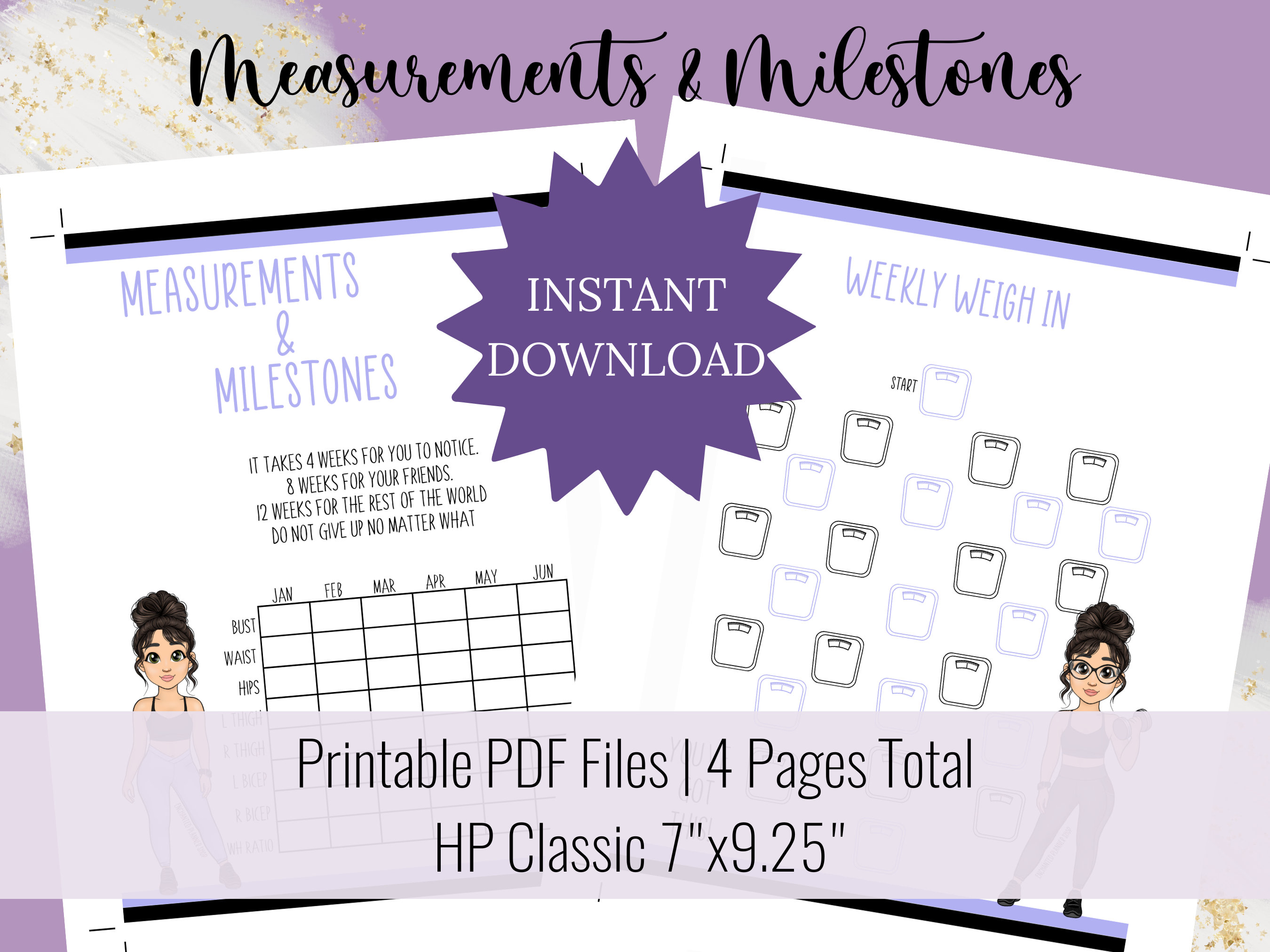 Printable Measurements Tracker Brunette Happy Planner Classic Size 7x9 ...