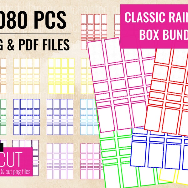 Printable Planner Box Sticker Bundle | Happy Planner | Sofortiger Download PDF & PNG Dateien | Cricut Druck und Schnitt bereit | Regenbogen Box Bundle