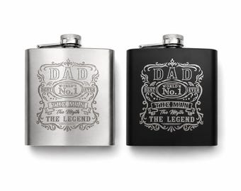 Father's Day 6OZ Flask / Multiple Colors - Dad / Gift - Laser Engraved