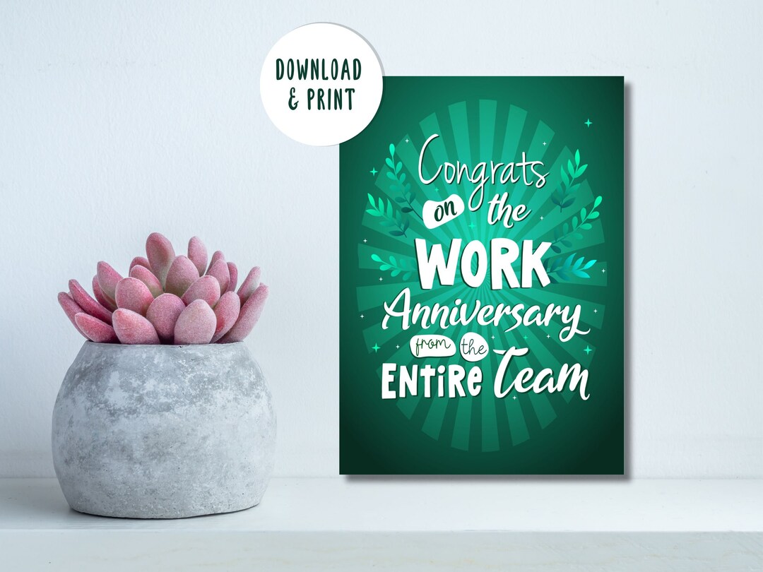 Instant Download PDF Card Printable Work Anniversary Card - Etsy Australia