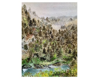 Snowqualmie Falls Part 1, Washington, Print from Original Painting, Watercolor, Landscape, Washington Art