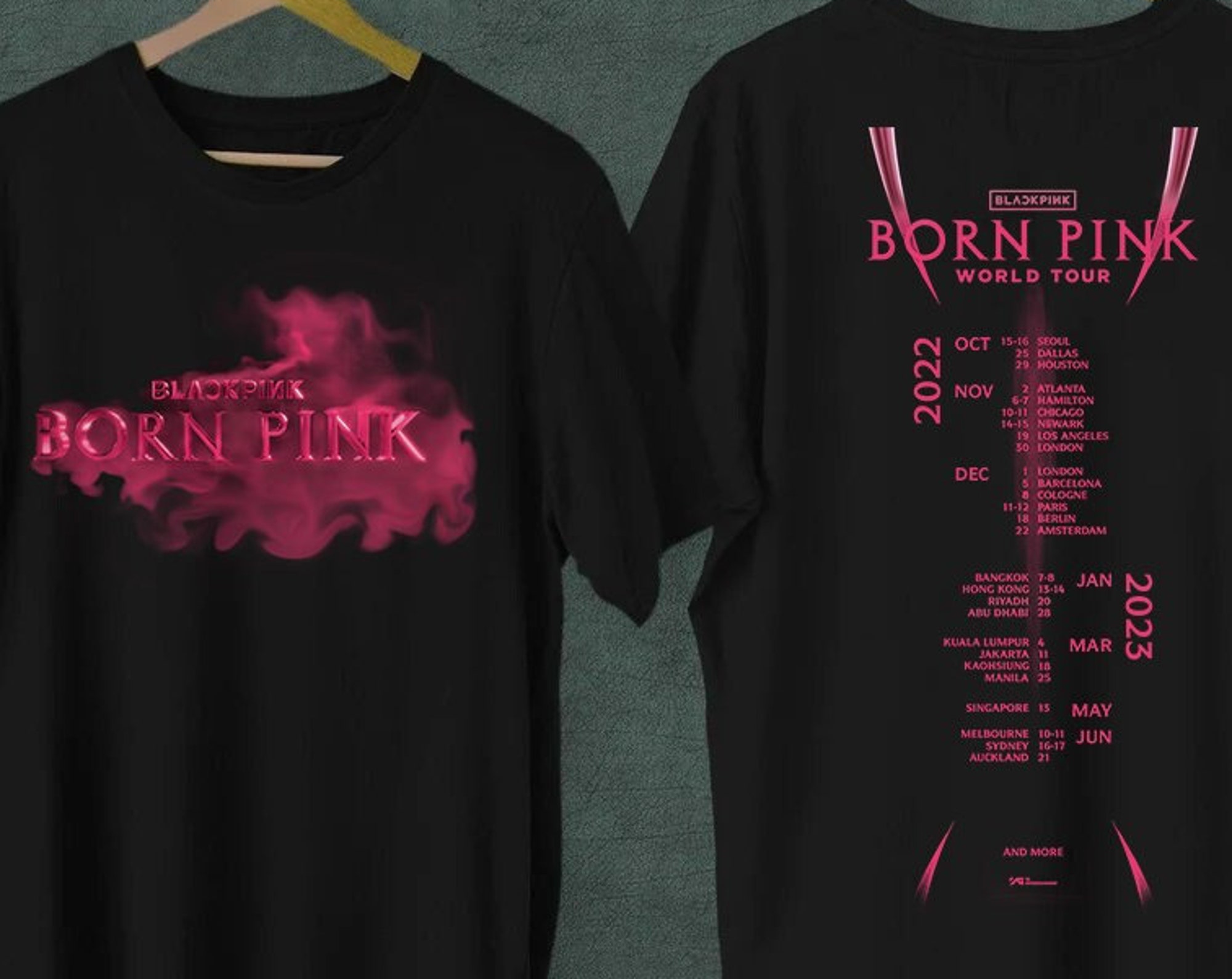 Discover Camiseta de Doble Cara Black Pink Born Pink World Tour 2022 2023 Álbum Pink Venom para Hombre Mujer