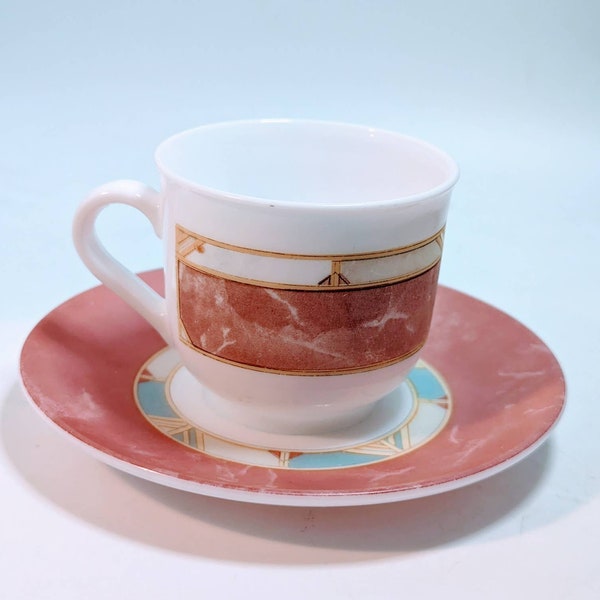 Vintage Arcopal France Demitasse Teacup and Saucer Espresso Pink