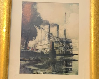 Framed "Steamboat Days" - Al Mettel -  Vintage Reproduction Framed and Matted