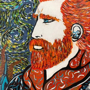Hand Painted Vincent -  Acrylic on Canvas - Signed  with COA - Van Gogh portrait