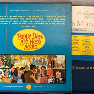 1966 Six Record Box Set Happy Days Are Here Again Artie Shaw, Jimmy Dorsey, Ella Fitzgerald, Guy Lombardo, Decca Label Longines Symphonette