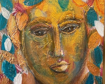 Hand Painted Angel - Byzantine Style Art  - on 8 x 8 Birch Wood Angel Painting