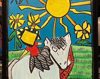 Carta de Tarot pintada a mano- el Sol - Felicidad material firmada a mano, matrimonio afortunado, satisfacción-Acrílico sobre lienzo -w/COA agregar mensaje de regalo