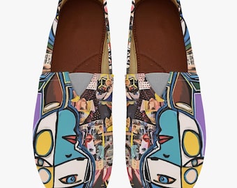 TOMSstyle Alpargata / Espadrille GENX Unisex  Canvas Slip On Shoes - Mad World Original Art - Gender Neutral Footwear for Men and Women