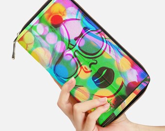Zipper Purse / Clutch Wallet Vegan Leather - Original Art - POPii