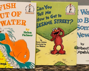 SET of 3 Vintage  by "Mrs. Dr. Suess," Helen Palmer,1989 Fish Out of Water, 1986 I want to be Somebody New, 1997 Sesame Street,  Dr. Seuss