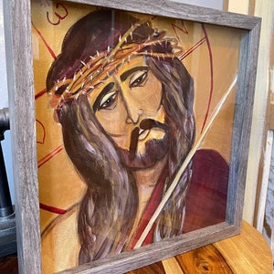 Hand Painted Christ the Bridegroom/The Extreme Humility of Christ icon - Framed - Byzantine Art Orthodox Iconography - 13 x13 x1