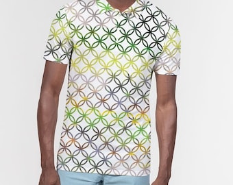 Men's Slim Fit Short Sleeve Polo "Paradise Green "  Geometric Pattern
