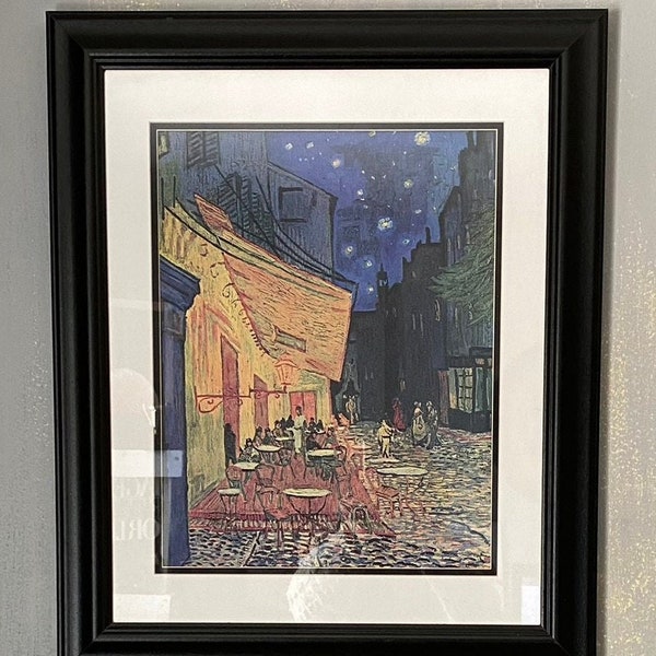 Framed Van Gogh The Cafe Terrace on the Place du Forum, Arles, at Night, c.1888 Matted  in Black 20x24 Frame Quality Art Print