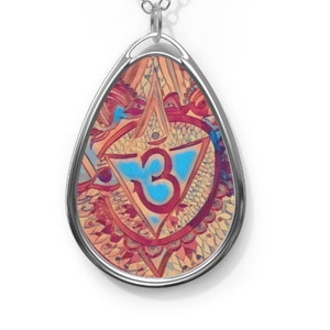 Third Eye Chakra -Hypoallergenic material Brass Teardrop Pendant & Adjustable Length Silver finish Chain - Original Artwork